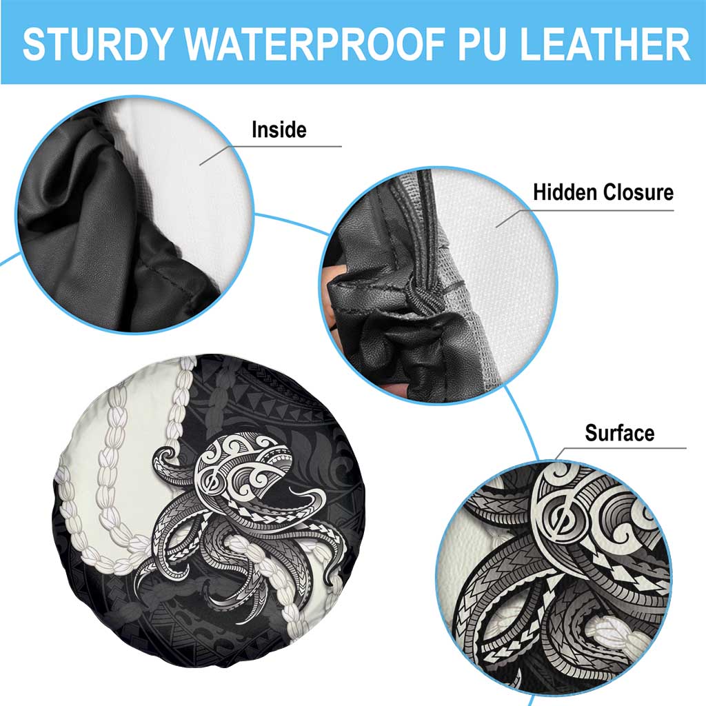 Black Polynesia Tribal Octopus Tattoo Spare Tire Cover Pikake Lei Polynesian Pattern