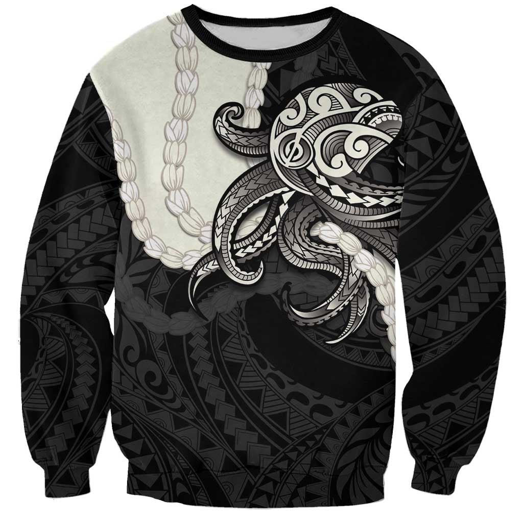 Black Polynesia Tribal Octopus Tattoo Sweatshirt Pikake Lei Polynesian Pattern