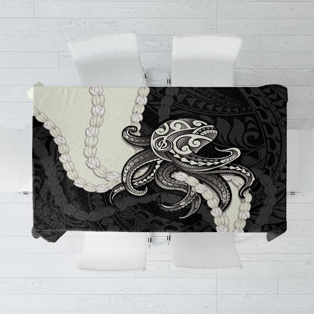 Black Polynesia Tribal Octopus Tattoo Tablecloth Pikake Lei Polynesian Pattern
