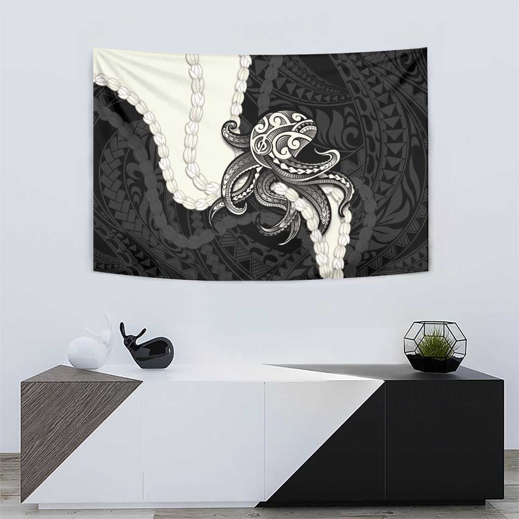 Black Polynesia Tribal Octopus Tattoo Tapestry Pikake Lei Polynesian Pattern