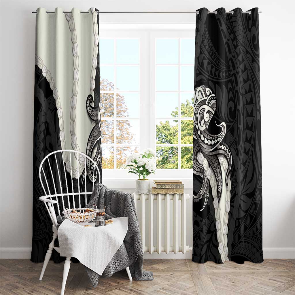 Black Polynesia Tribal Octopus Tattoo Window Curtain Pikake Lei Polynesian Pattern