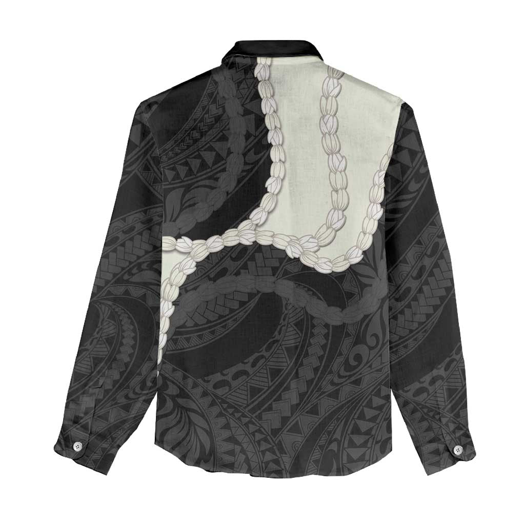 Black Polynesia Tribal Octopus Tattoo Women Casual Shirt Pikake Lei Polynesian Pattern