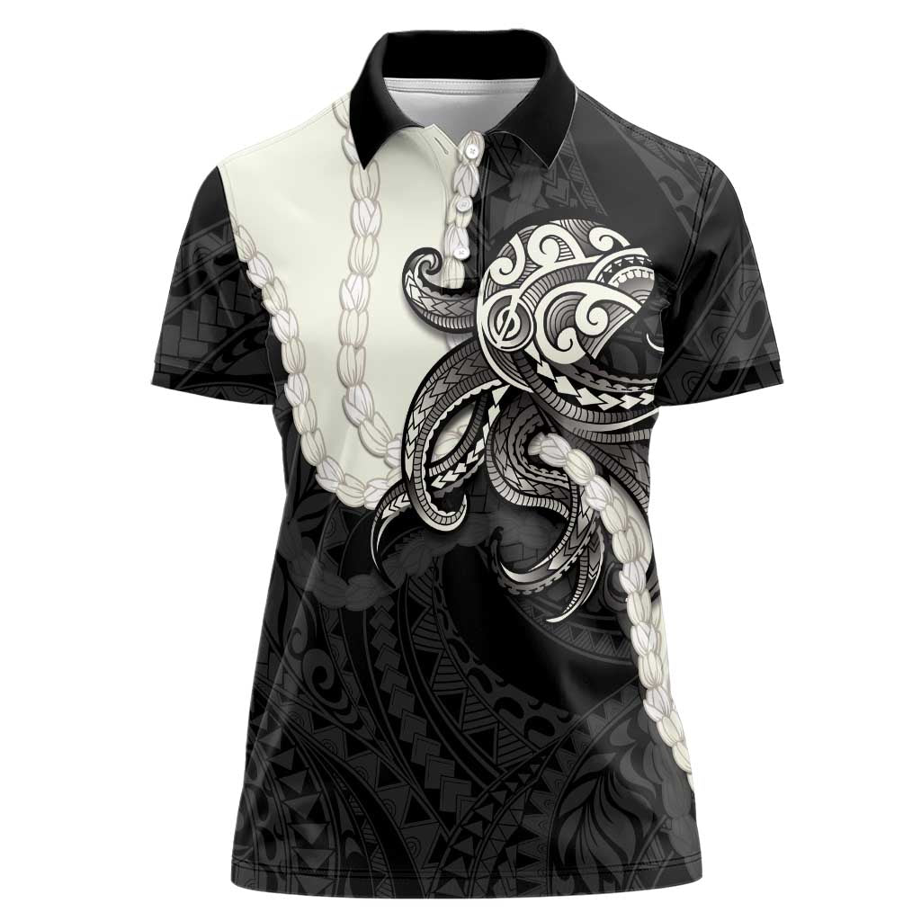 Black Polynesia Tribal Octopus Tattoo Women Polo Shirt Pikake Lei Polynesian Pattern