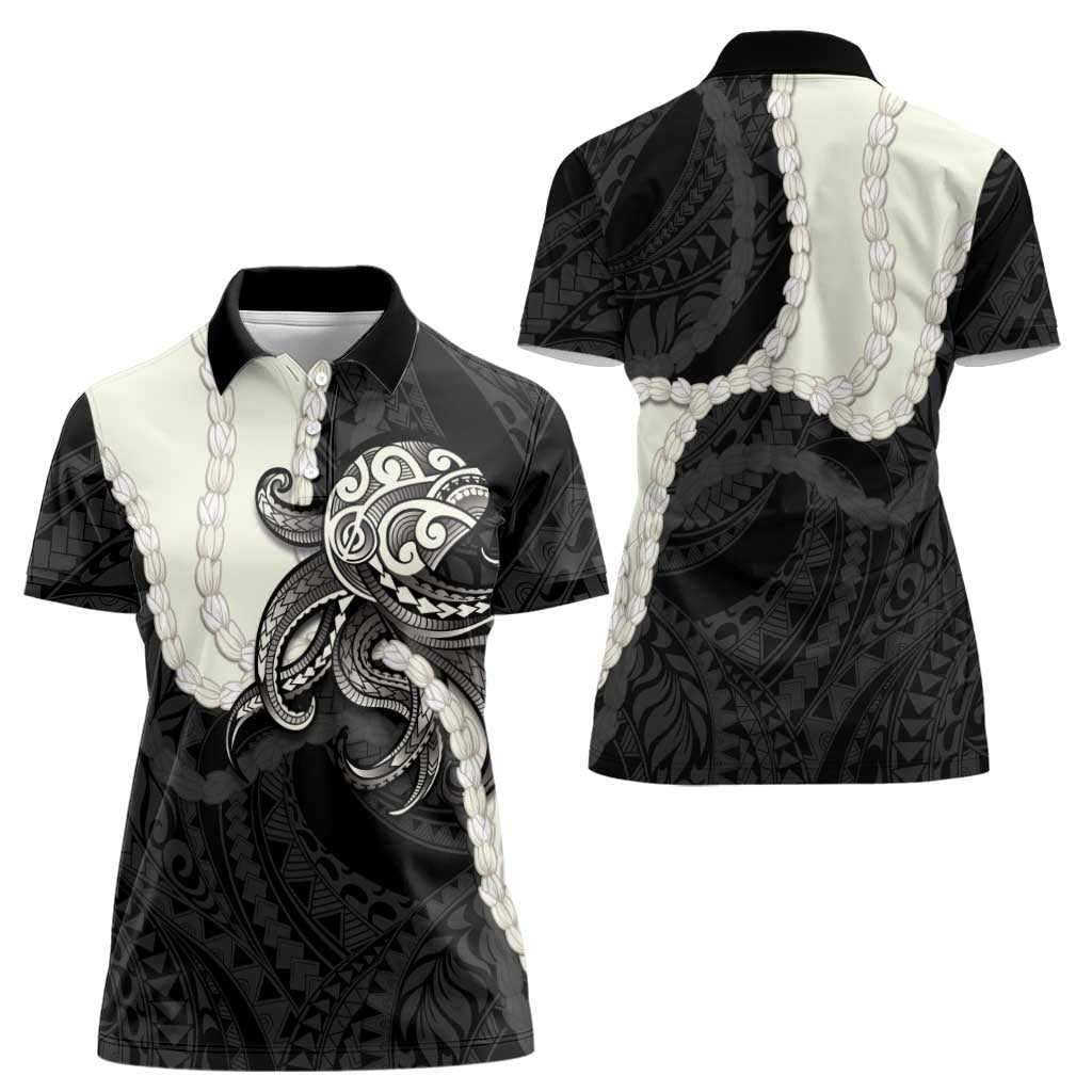 Black Polynesia Tribal Octopus Tattoo Women Polo Shirt Pikake Lei Polynesian Pattern