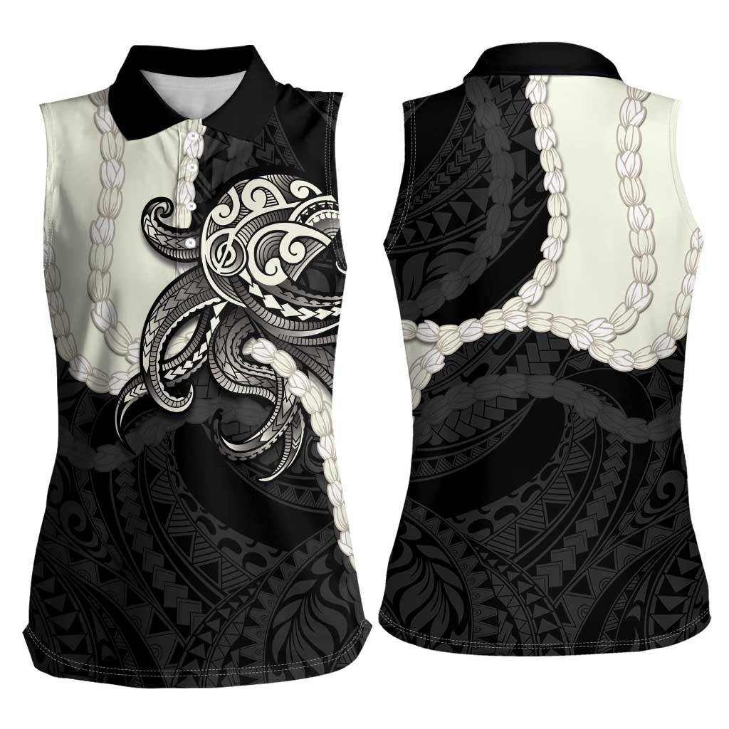 Black Polynesia Tribal Octopus Tattoo Women Sleeveless Polo Shirt Pikake Lei Polynesian Pattern
