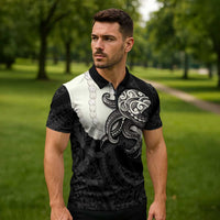 Black Polynesia Tribal Octopus Tattoo Zipper Polo Shirt Pikake Lei Polynesian Pattern