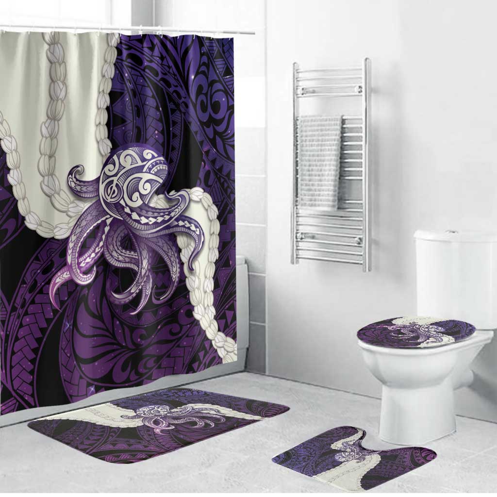 Purple Galaxy Polynesia Tribal Octopus Tattoo Bathroom Set Pikake Lei Polynesian Pattern