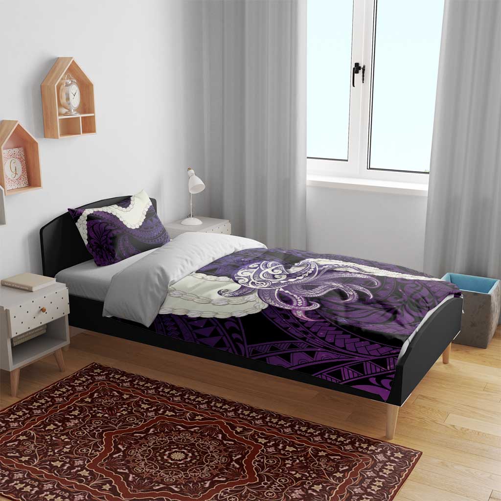 Purple Galaxy Polynesia Tribal Octopus Tattoo Bedding Set Pikake Lei Polynesian Pattern
