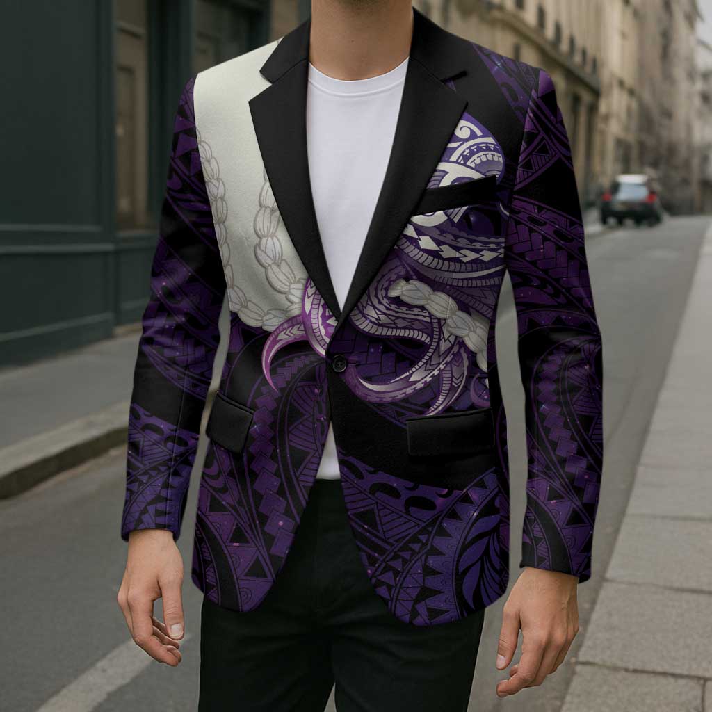Purple Galaxy Polynesia Tribal Octopus Tattoo Blazer Pikake Lei Polynesian Pattern