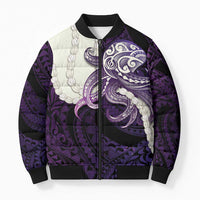 Purple Galaxy Polynesia Tribal Octopus Tattoo Bomber Puffer Jacket Pikake Lei Polynesian Pattern