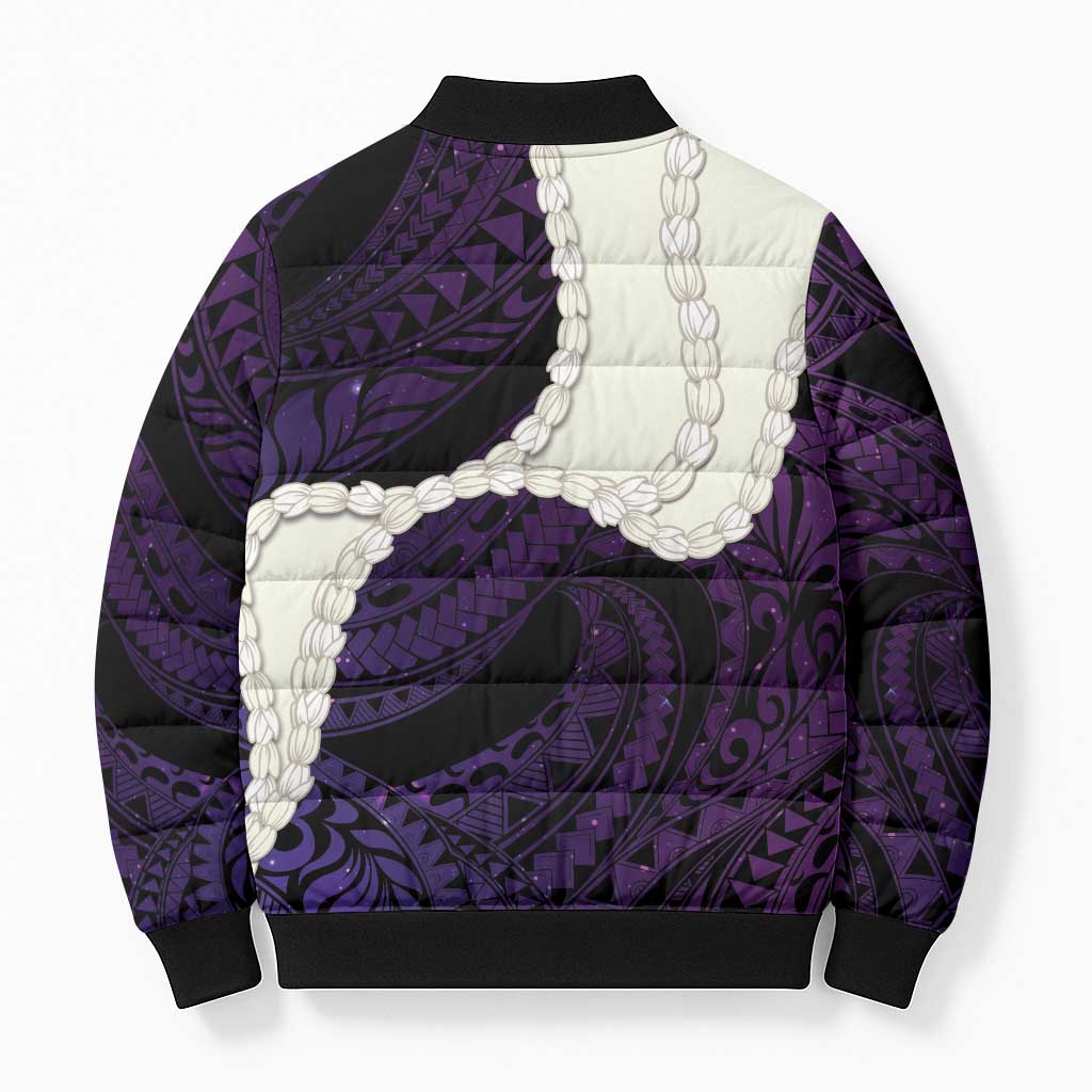 Purple Galaxy Polynesia Tribal Octopus Tattoo Bomber Puffer Jacket Pikake Lei Polynesian Pattern