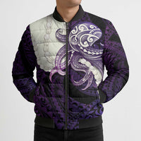 Purple Galaxy Polynesia Tribal Octopus Tattoo Bomber Puffer Jacket Pikake Lei Polynesian Pattern