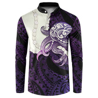 Purple Galaxy Polynesia Tribal Octopus Tattoo Button Sweatshirt Pikake Lei Polynesian Pattern