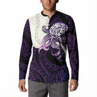 Purple Galaxy Polynesia Tribal Octopus Tattoo Button Sweatshirt Pikake Lei Polynesian Pattern
