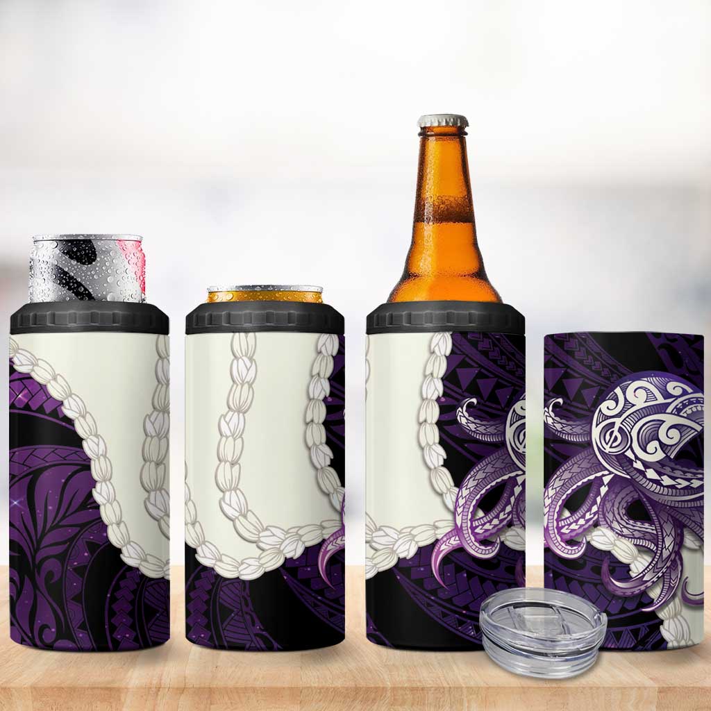 Purple Galaxy Polynesia Tribal Octopus Tattoo 4 in 1 Can Cooler Tumbler Pikake Lei Polynesian Pattern