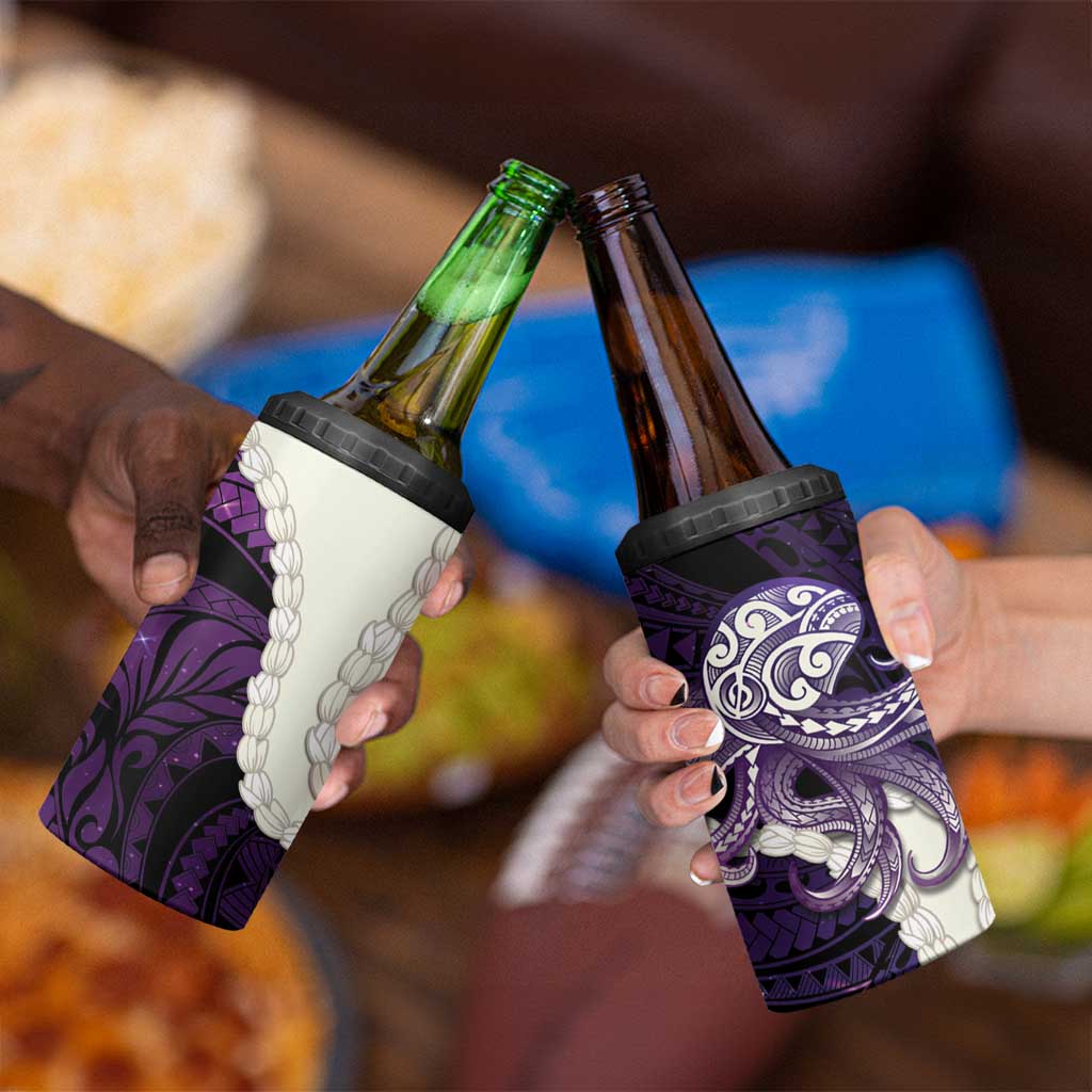 Purple Galaxy Polynesia Tribal Octopus Tattoo 4 in 1 Can Cooler Tumbler Pikake Lei Polynesian Pattern