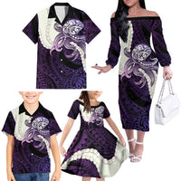 Purple Galaxy Polynesia Tribal Octopus Tattoo Family Matching Off The Shoulder Long Sleeve Dress and Hawaiian Shirt Pikake Lei Polynesian Pattern