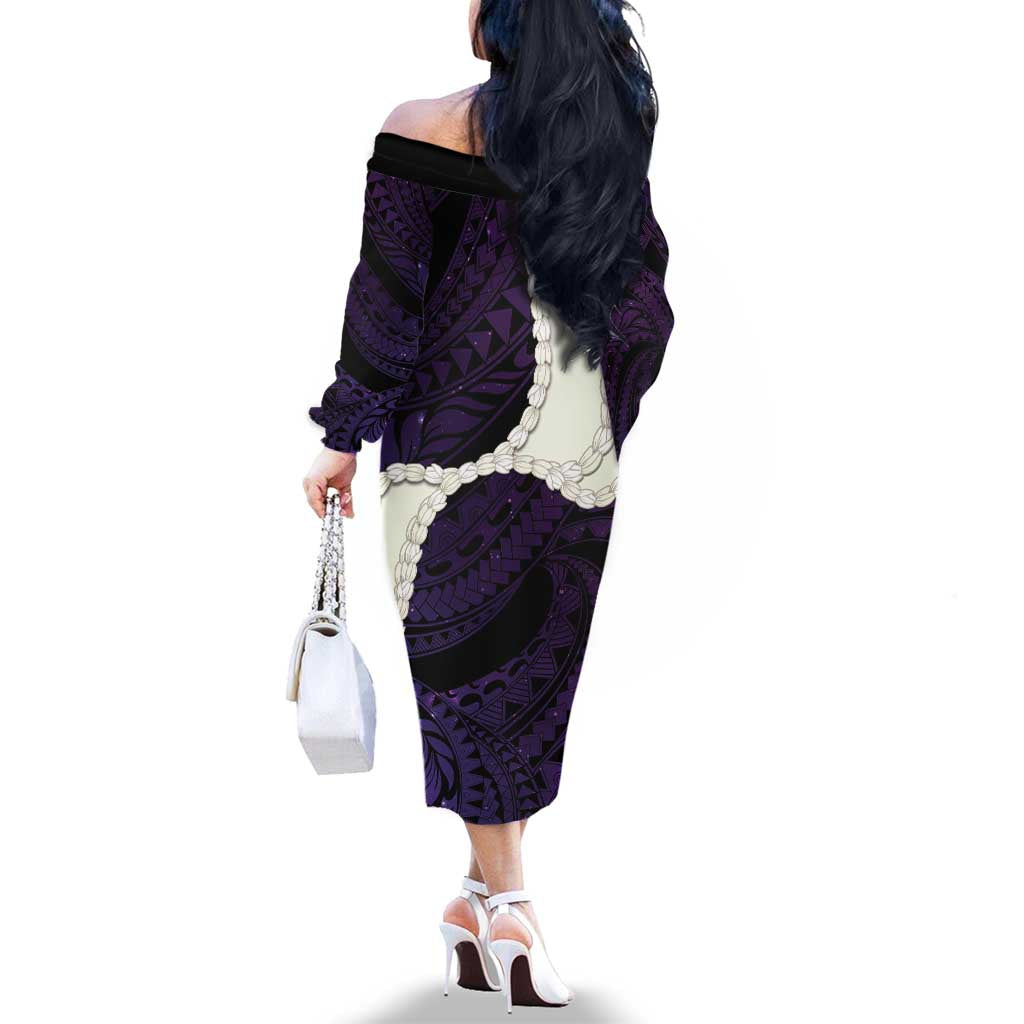 Purple Galaxy Polynesia Tribal Octopus Tattoo Family Matching Off The Shoulder Long Sleeve Dress and Hawaiian Shirt Pikake Lei Polynesian Pattern