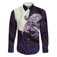 Purple Galaxy Polynesia Tribal Octopus Tattoo Family Matching Off Shoulder Maxi Dress and Hawaiian Shirt Pikake Lei Polynesian Pattern
