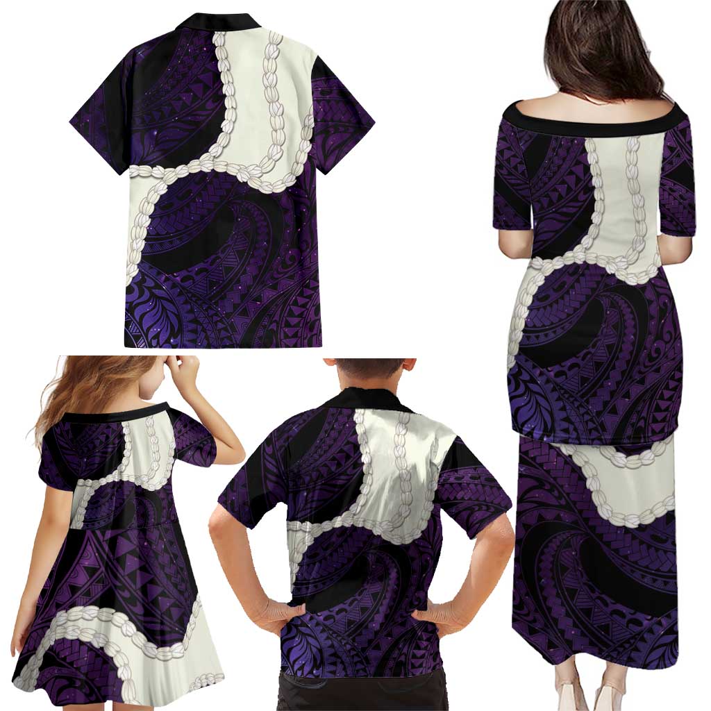 Purple Galaxy Polynesia Tribal Octopus Tattoo Family Matching Puletasi and Hawaiian Shirt Pikake Lei Polynesian Pattern