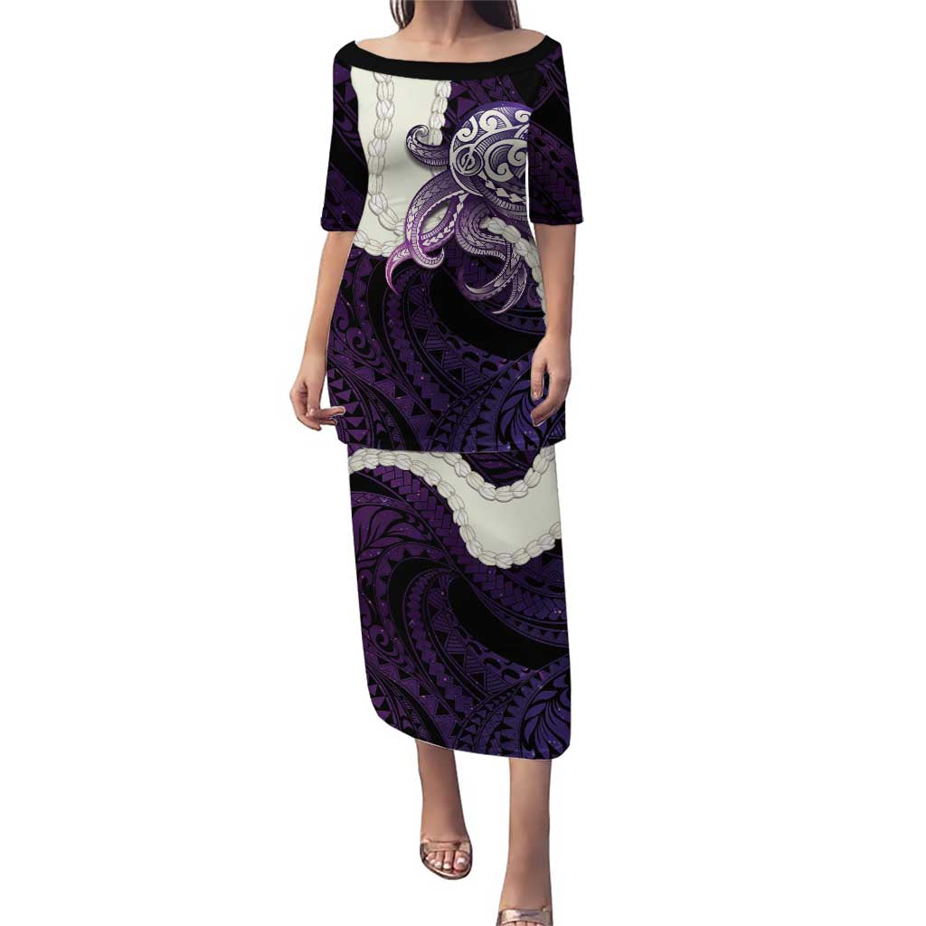 Purple Galaxy Polynesia Tribal Octopus Tattoo Family Matching Puletasi and Hawaiian Shirt Pikake Lei Polynesian Pattern