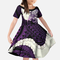 Purple Galaxy Polynesia Tribal Octopus Tattoo Family Matching Short Sleeve Bodycon Dress and Hawaiian Shirt Pikake Lei Polynesian Pattern