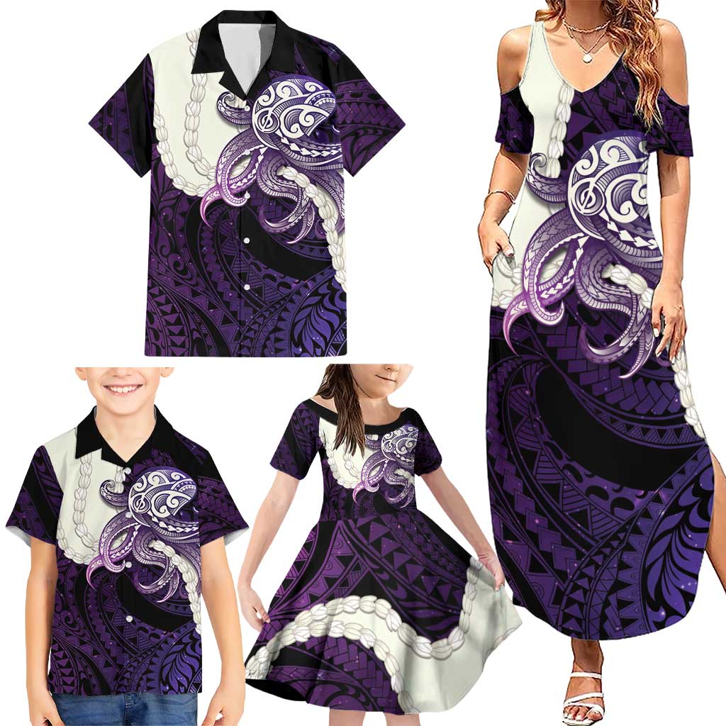 Purple Galaxy Polynesia Tribal Octopus Tattoo Family Matching Summer Maxi Dress and Hawaiian Shirt Pikake Lei Polynesian Pattern