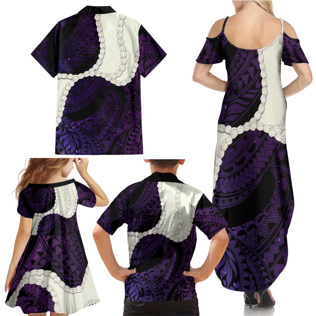 Purple Galaxy Polynesia Tribal Octopus Tattoo Family Matching Summer Maxi Dress and Hawaiian Shirt Pikake Lei Polynesian Pattern