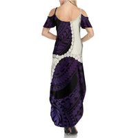 Purple Galaxy Polynesia Tribal Octopus Tattoo Family Matching Summer Maxi Dress and Hawaiian Shirt Pikake Lei Polynesian Pattern