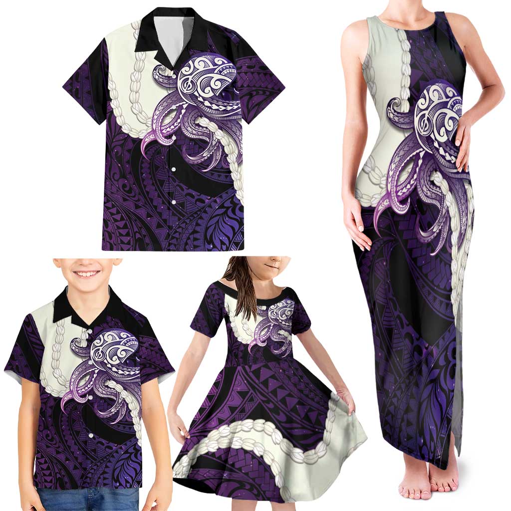 Purple Galaxy Polynesia Tribal Octopus Tattoo Family Matching Tank Maxi Dress and Hawaiian Shirt Pikake Lei Polynesian Pattern