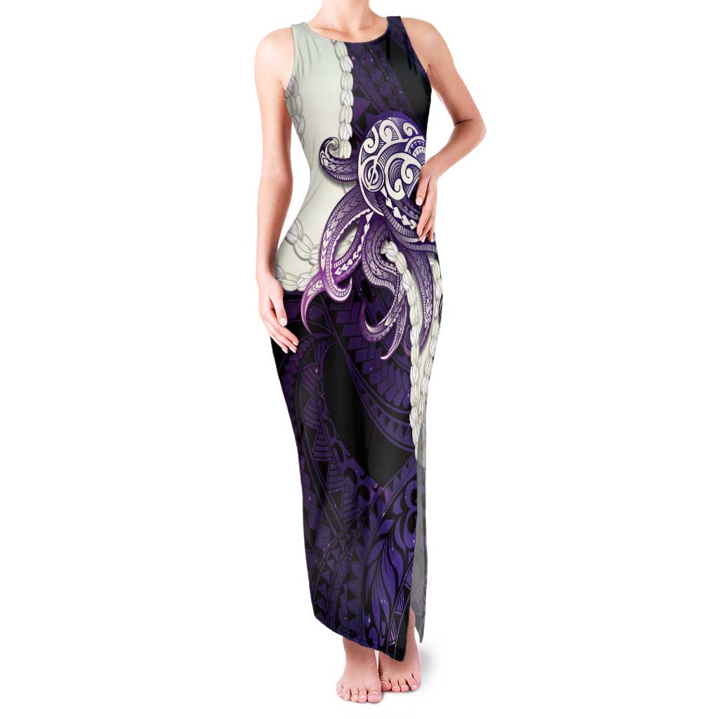 Purple Galaxy Polynesia Tribal Octopus Tattoo Family Matching Tank Maxi Dress and Hawaiian Shirt Pikake Lei Polynesian Pattern