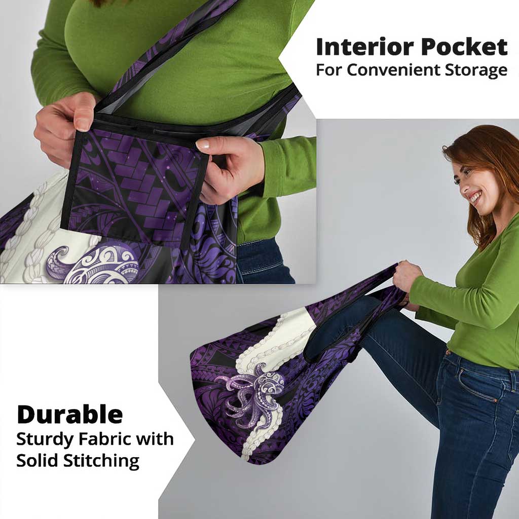 Purple Galaxy Polynesia Tribal Octopus Tattoo Grocery Bag Pikake Lei Polynesian Pattern
