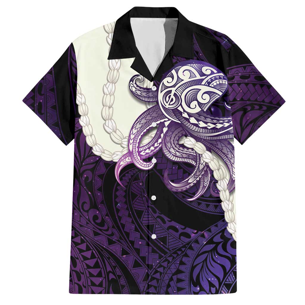 Purple Galaxy Polynesia Tribal Octopus Tattoo Hawaiian Shirt Pikake Lei Polynesian Pattern