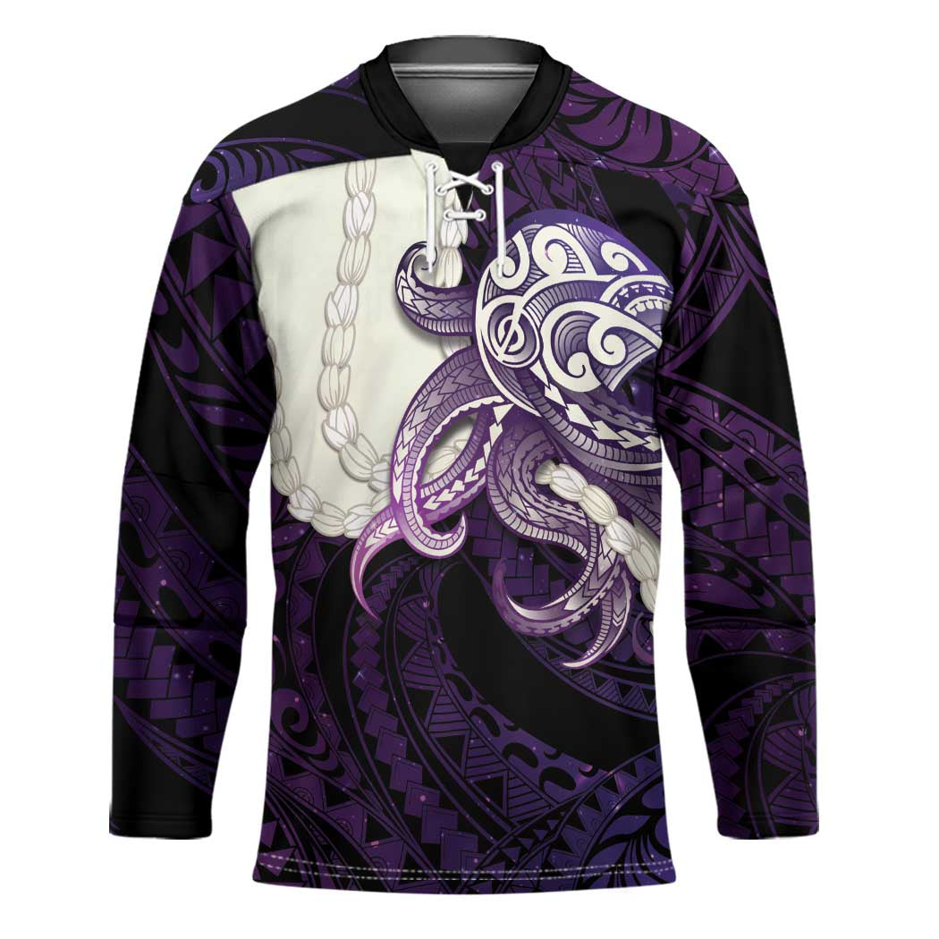 Purple Galaxy Polynesia Tribal Octopus Tattoo Hockey Jersey Pikake Lei Polynesian Pattern