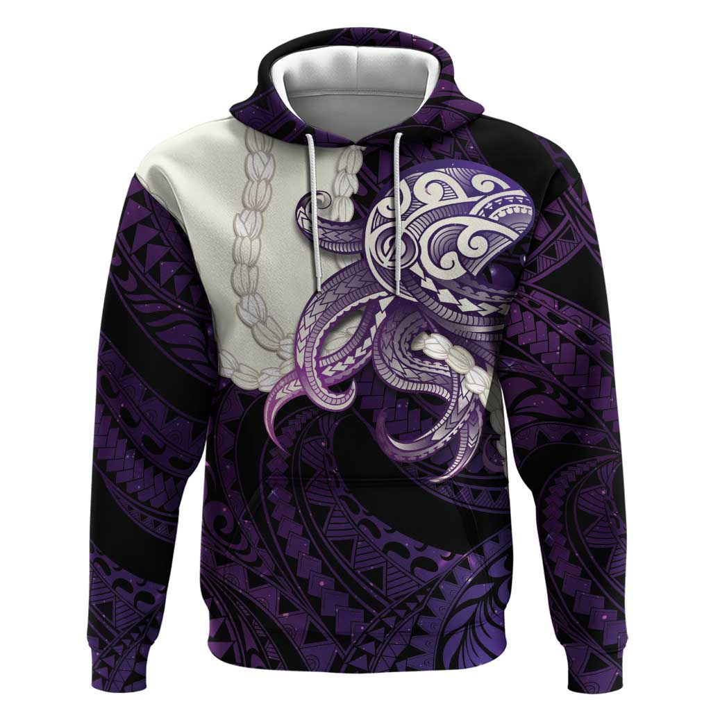 Purple Galaxy Polynesia Tribal Octopus Tattoo Hoodie Pikake Lei Polynesian Pattern