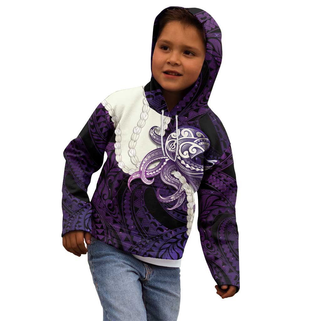 Purple Galaxy Polynesia Tribal Octopus Tattoo Kid Hoodie Pikake Lei Polynesian Pattern