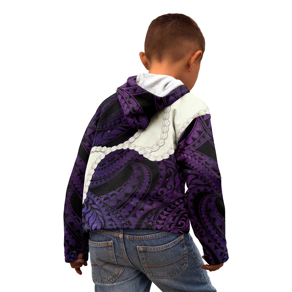 Purple Galaxy Polynesia Tribal Octopus Tattoo Kid Hoodie Pikake Lei Polynesian Pattern