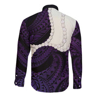 Purple Galaxy Polynesia Tribal Octopus Tattoo Long Sleeve Button Shirt Pikake Lei Polynesian Pattern