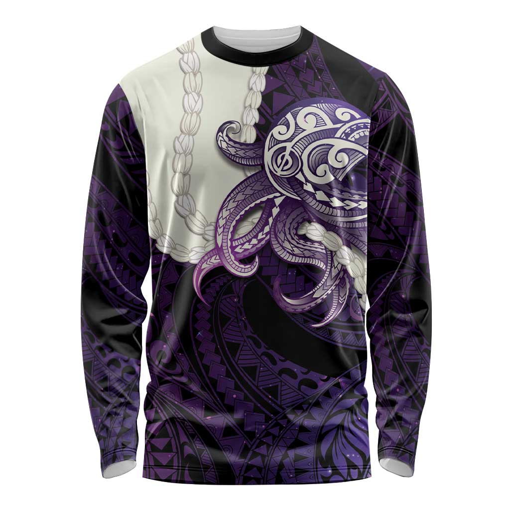 Purple Galaxy Polynesia Tribal Octopus Tattoo Long Sleeve Shirt Pikake Lei Polynesian Pattern