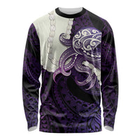 Purple Galaxy Polynesia Tribal Octopus Tattoo Long Sleeve Shirt Pikake Lei Polynesian Pattern