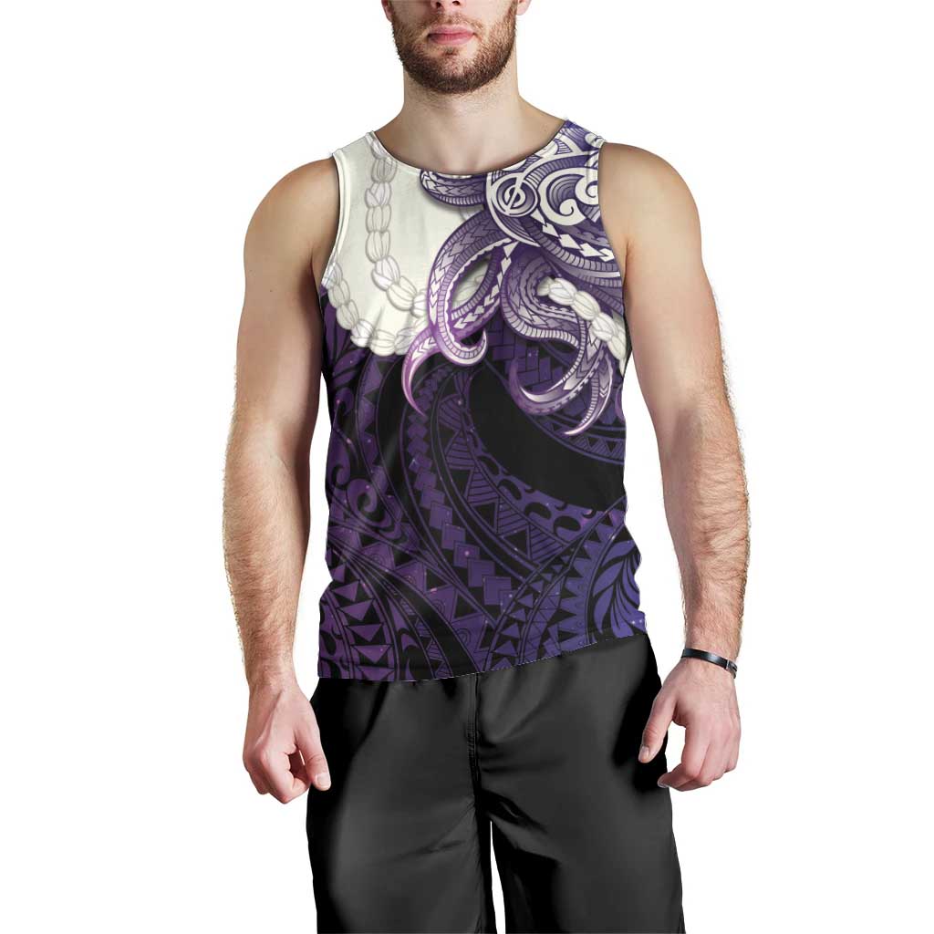 Purple Galaxy Polynesia Tribal Octopus Tattoo Men Tank Top Pikake Lei Polynesian Pattern