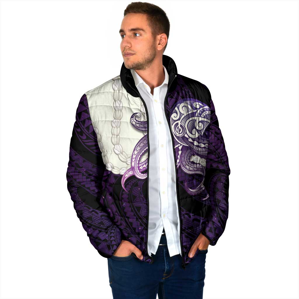 Purple Galaxy Polynesia Tribal Octopus Tattoo Padded Jacket Pikake Lei Polynesian Pattern