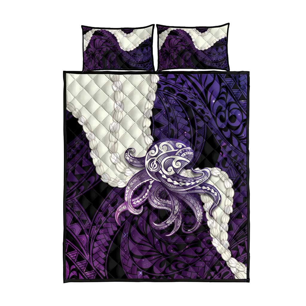 Purple Galaxy Polynesia Tribal Octopus Tattoo Quilt Bed Set Pikake Lei Polynesian Pattern