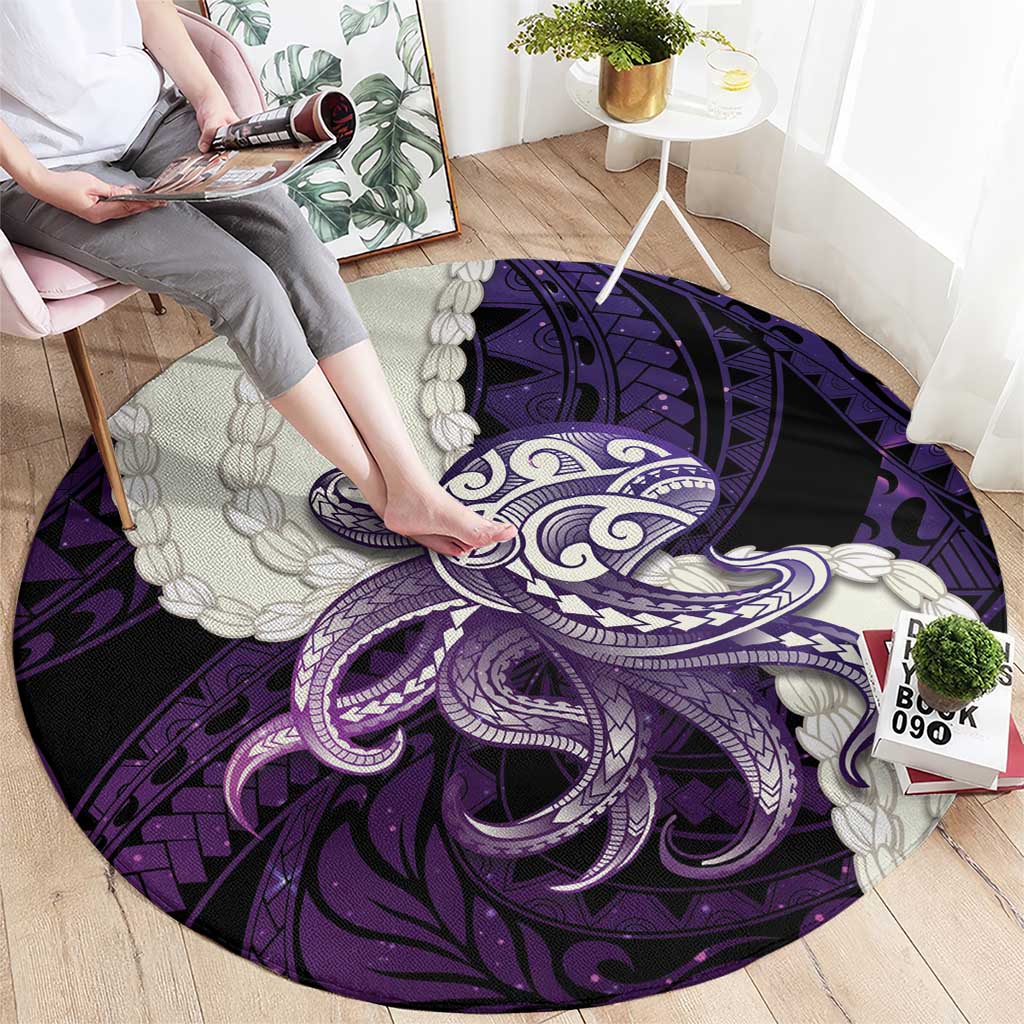 Purple Galaxy Polynesia Tribal Octopus Tattoo Round Carpet Pikake Lei Polynesian Pattern