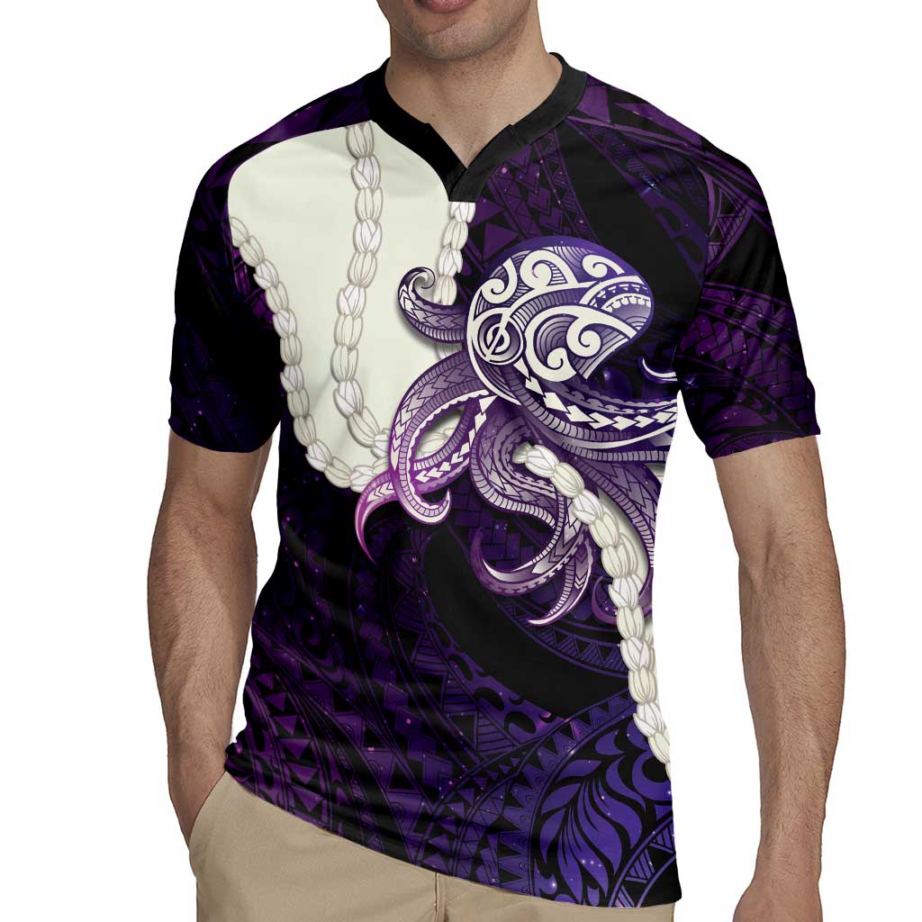 Purple Galaxy Polynesia Tribal Octopus Tattoo Rugby Jersey Pikake Lei Polynesian Pattern