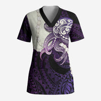 Purple Galaxy Polynesia Tribal Octopus Tattoo Scrub Top Pikake Lei Polynesian Pattern