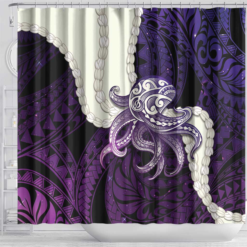 Purple Galaxy Polynesia Tribal Octopus Tattoo Shower Curtain Pikake Lei Polynesian Pattern