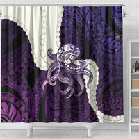 Purple Galaxy Polynesia Tribal Octopus Tattoo Shower Curtain Pikake Lei Polynesian Pattern