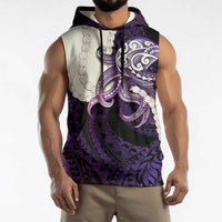 Purple Galaxy Polynesia Tribal Octopus Tattoo Sleeveless Hoodie Pikake Lei Polynesian Pattern