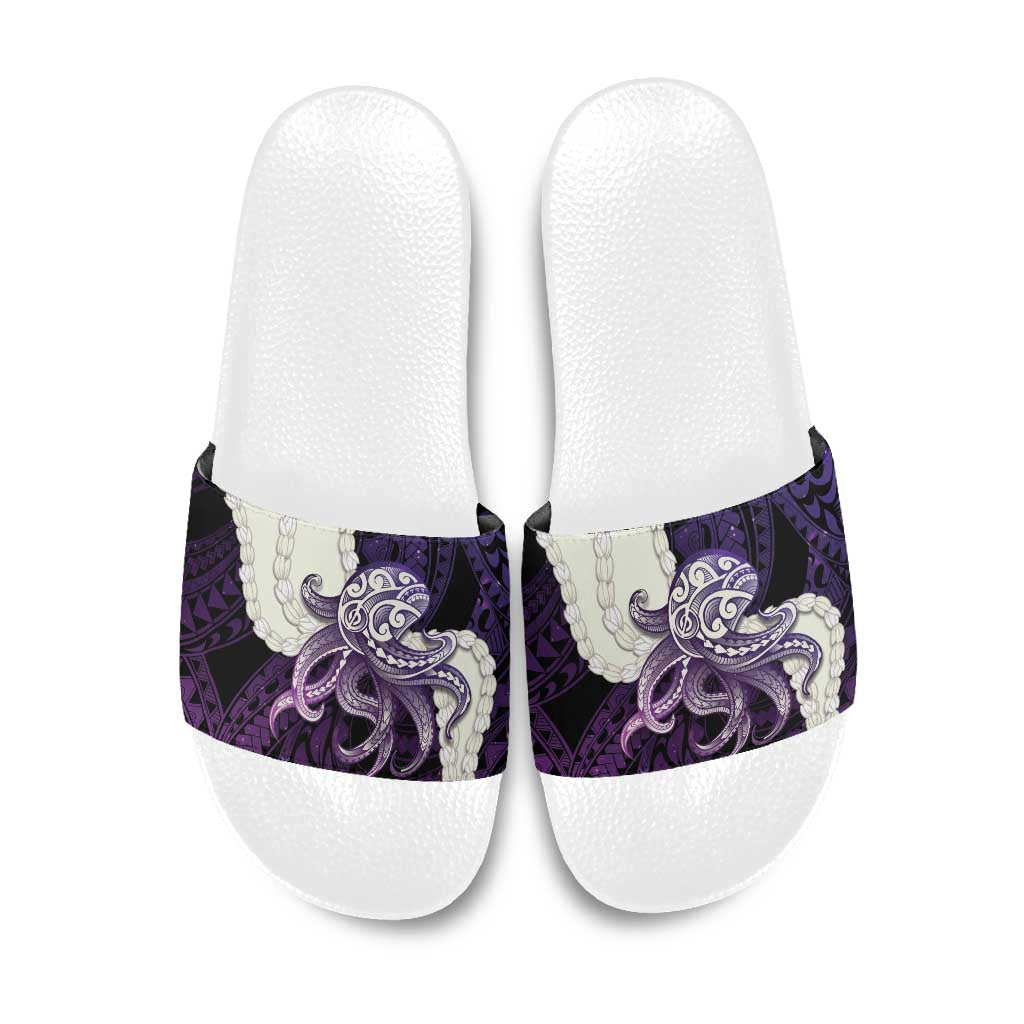 Purple Galaxy Polynesia Tribal Octopus Tattoo Slide Sandals Pikake Lei Polynesian Pattern